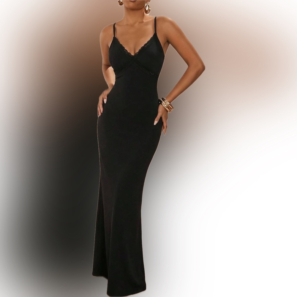Black Lace-Trim Maxi Slip Dress - Women size Small